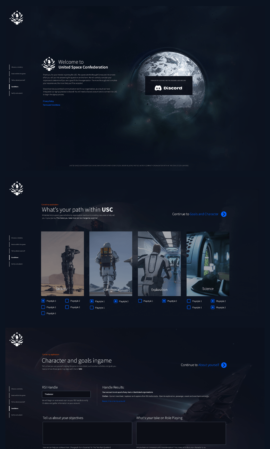 USC is a star citizen organization that that has deep levels of engagement and envolvement, they needed a web platform to help manage sign-ups, teams, events and content.